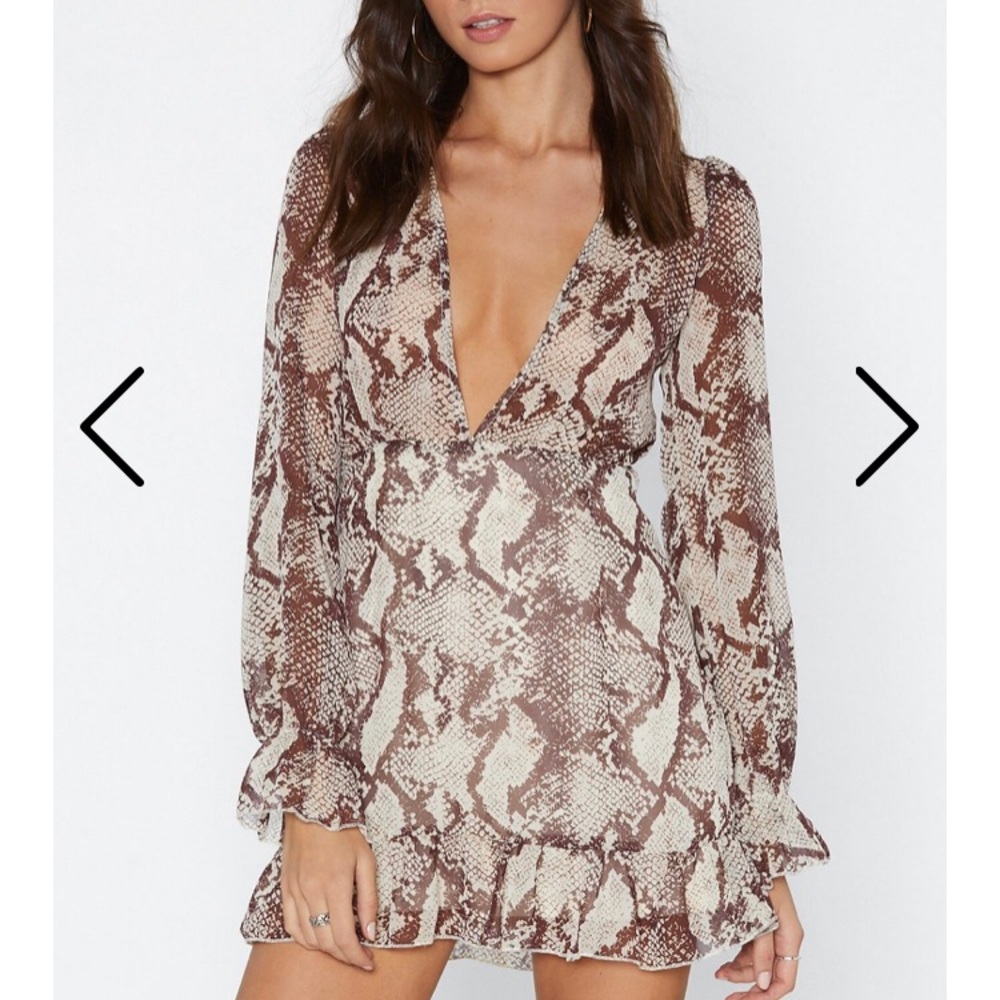 Plunging V Neck, Snake Print, Mini Dress